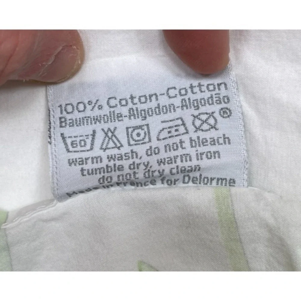 Yves Delorme Paris Jacinthe Full Queen Flat Sheet White Blue Green Floral 104x88